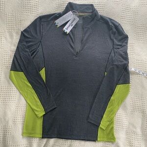 NWT Smartwool Merino Sport 150 quarter zip shirt Men’s large in gray and citron